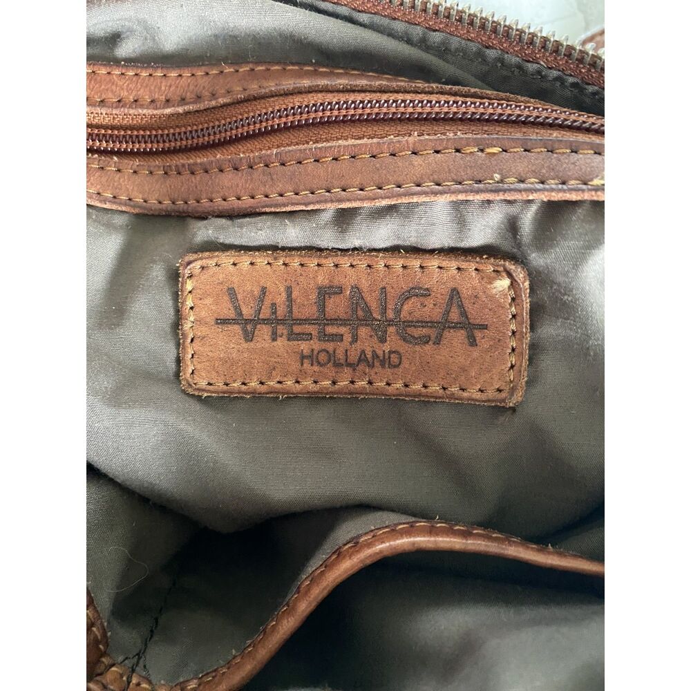 Anthro Vilenca Holland Cognac Leather Woven Crossbody Bag Boho Chic Timeless - Picture 5 of 10